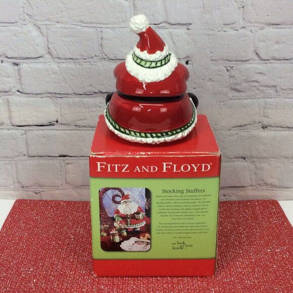 Fitz and Floyd Christmas Stocking Stuffers Lidded Santa Box 2007 Holidays Candy - Picture 9 of 13